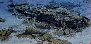 Titanic's stern section.  Copyright Ken Marschall.